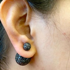 Black Diamond Micro Pave Ball Tunnel Earring Made In 18k Gold & Silver