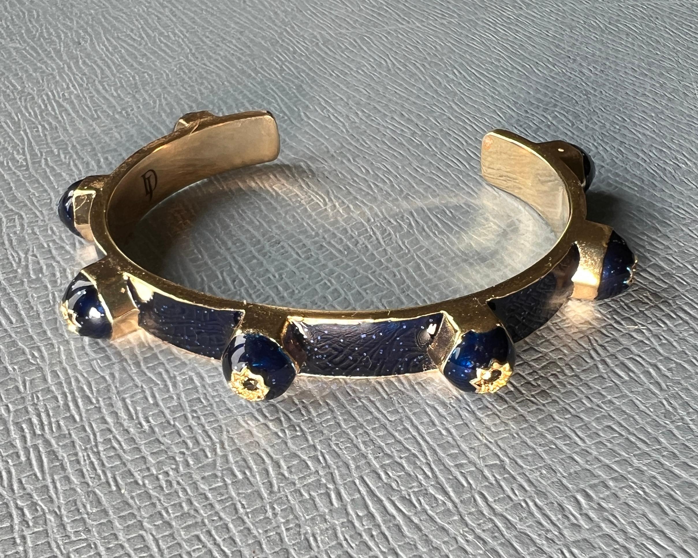 Clou de manchette en émail bleu nuit avec diamant noir en vente 4