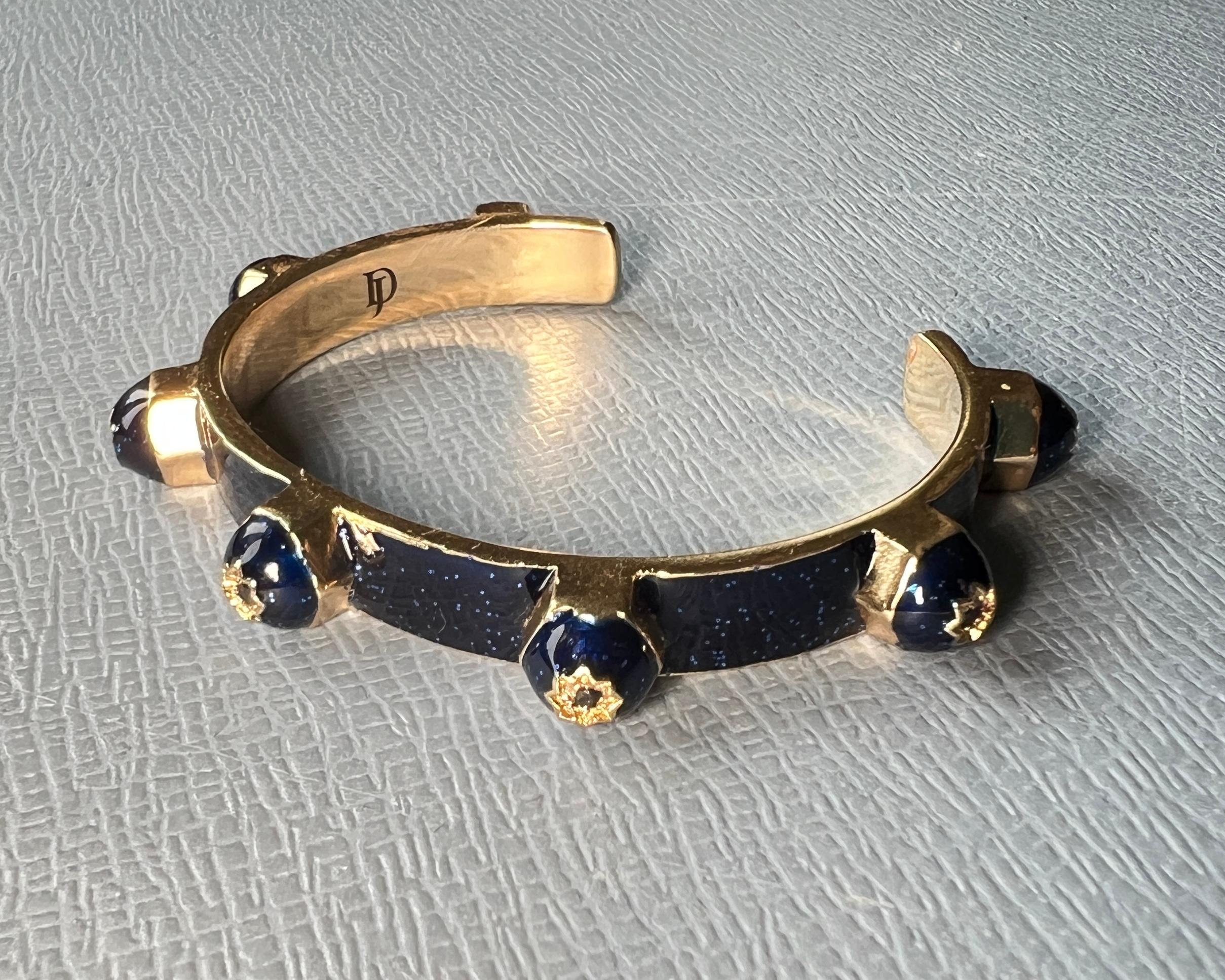 Clou de manchette en émail bleu nuit avec diamant noir en vente 5