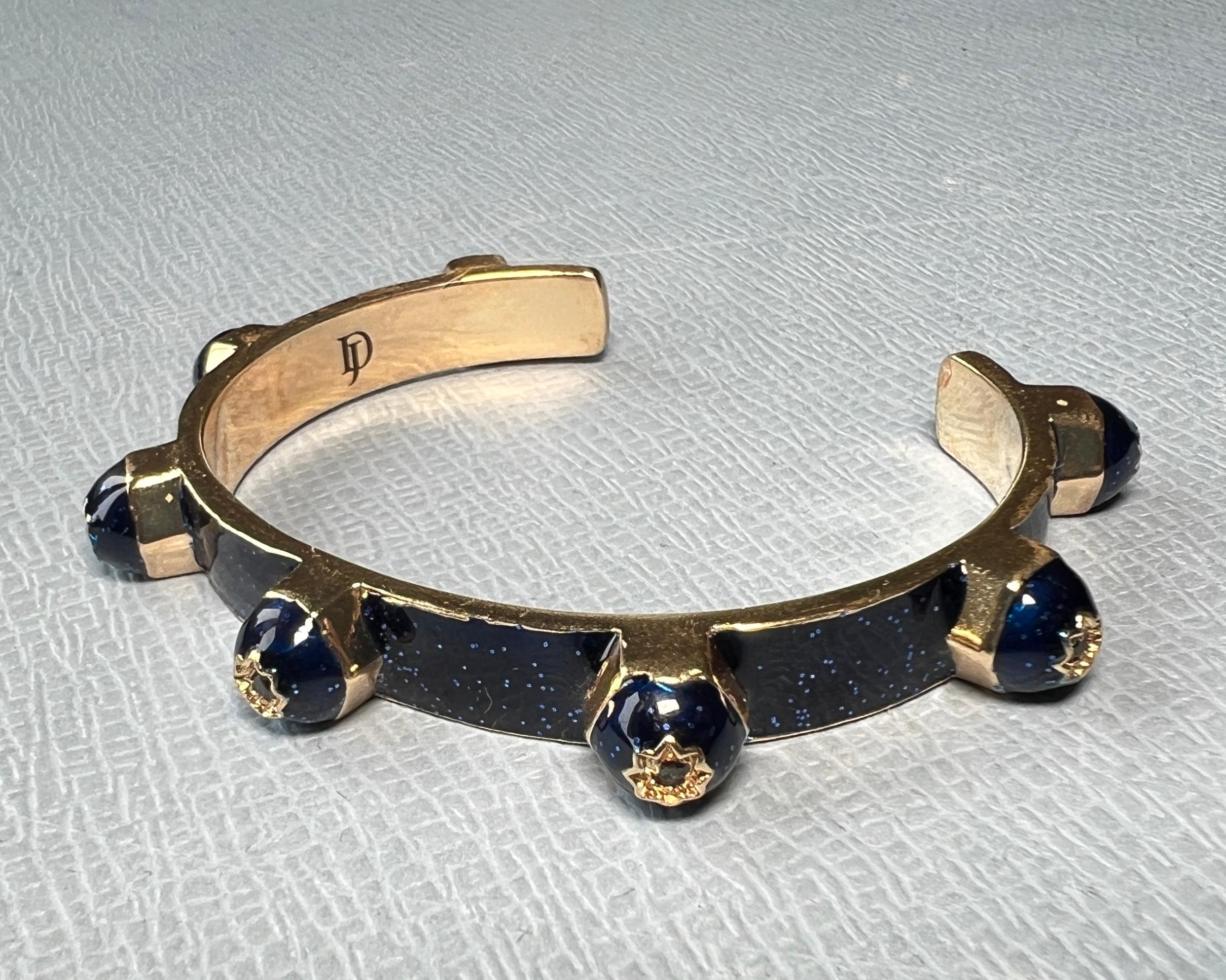Clou de manchette en émail bleu nuit avec diamant noir en vente 7
