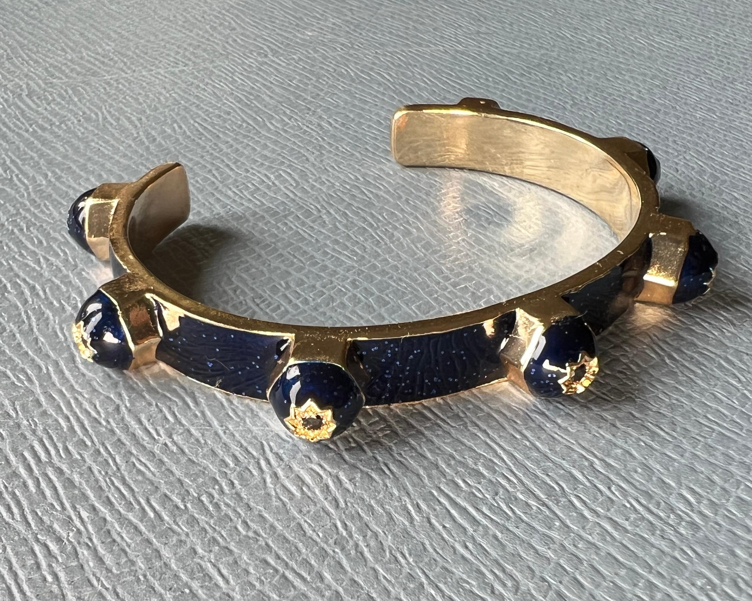 Clou de manchette en émail bleu nuit avec diamant noir en vente 8