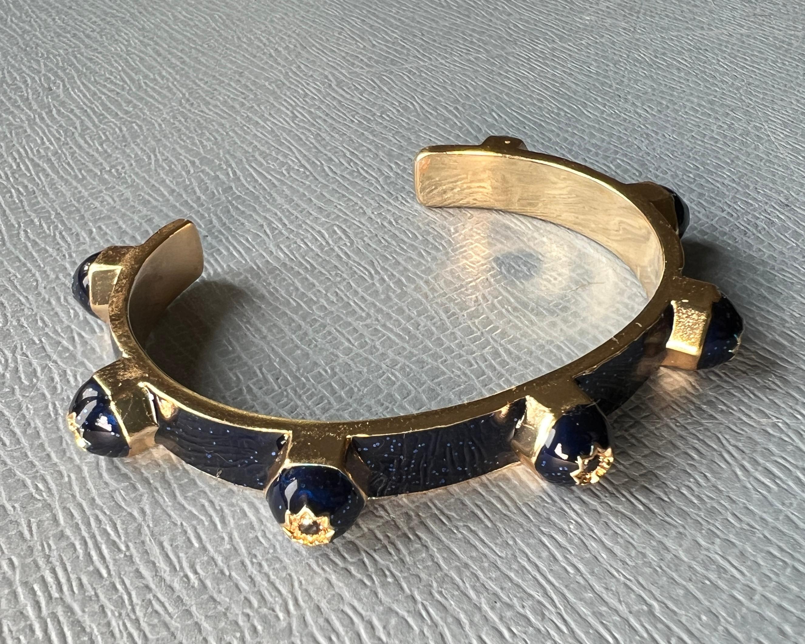 Clou de manchette en émail bleu nuit avec diamant noir en vente 9