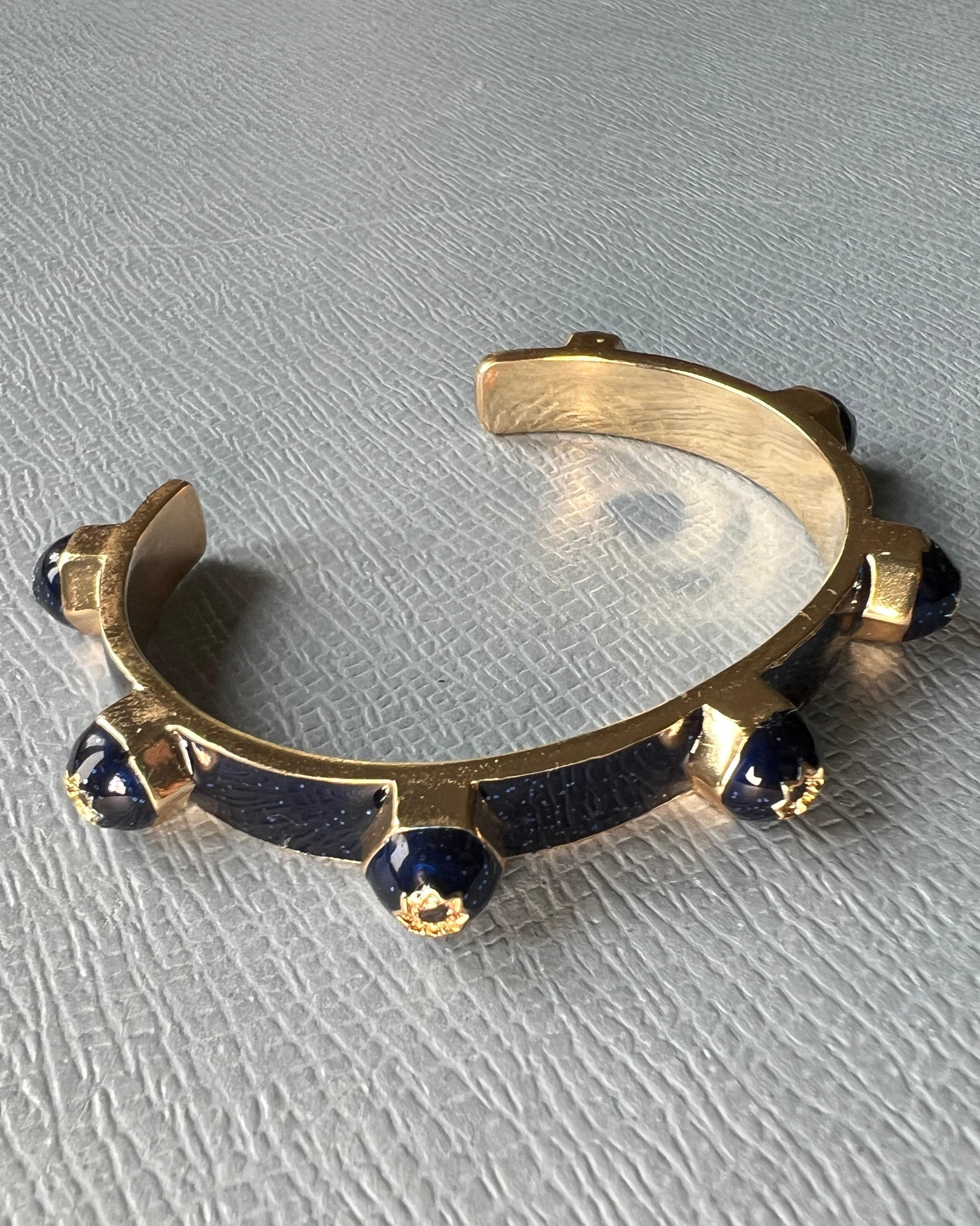 Clou de manchette en émail bleu nuit avec diamant noir en vente 10