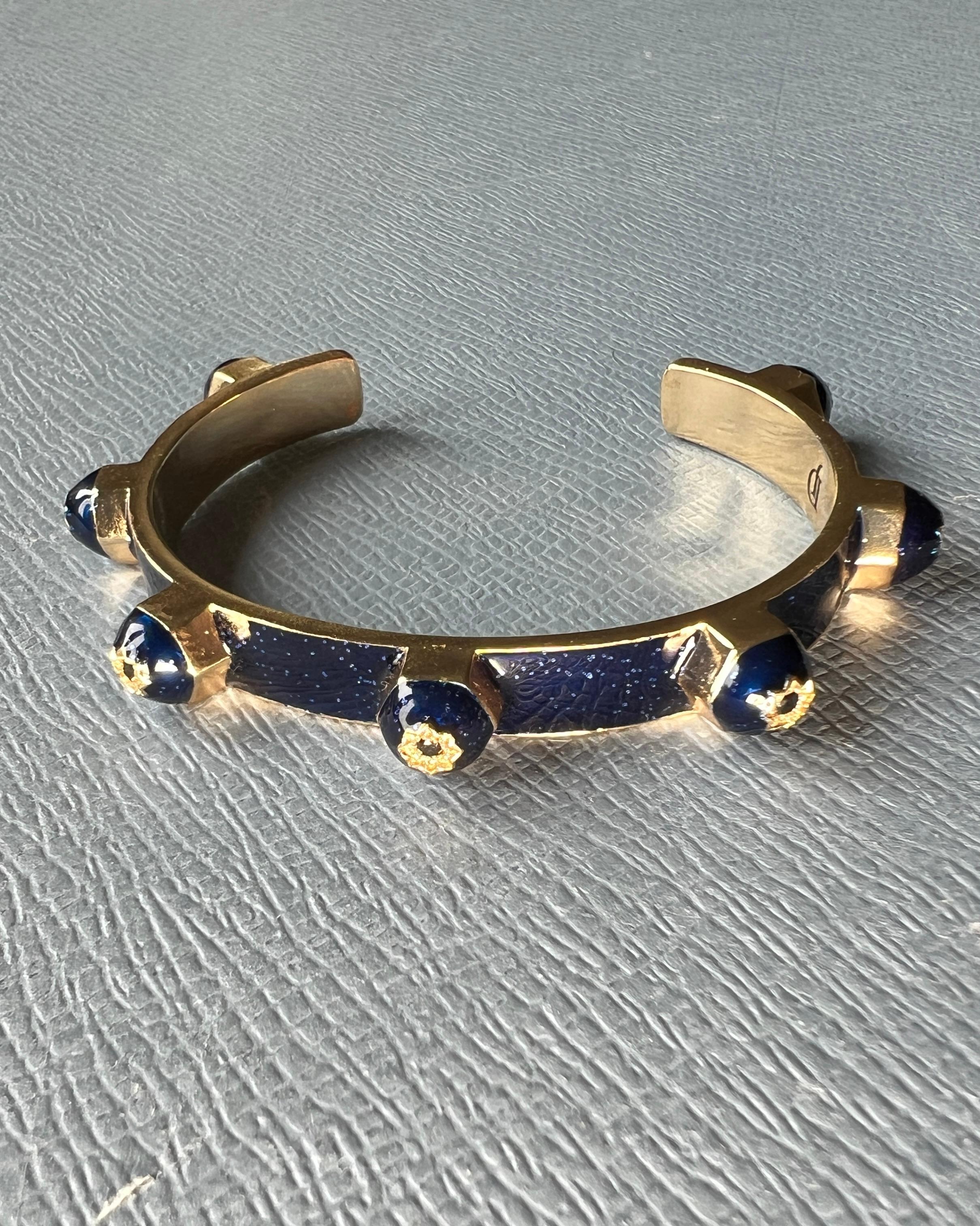 Victorien Clou de manchette en émail bleu nuit avec diamant noir en vente