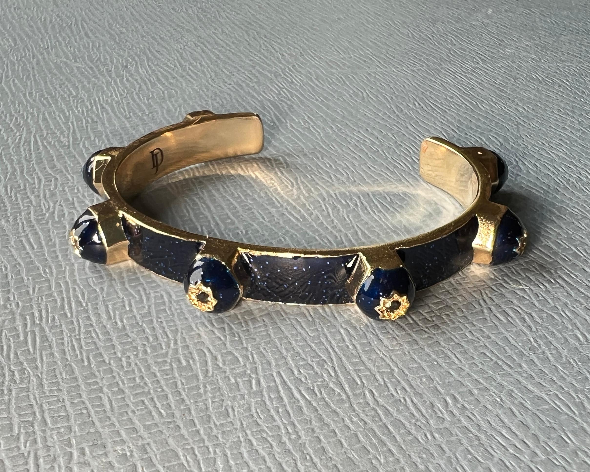 Clou de manchette en émail bleu nuit avec diamant noir Pour femmes en vente