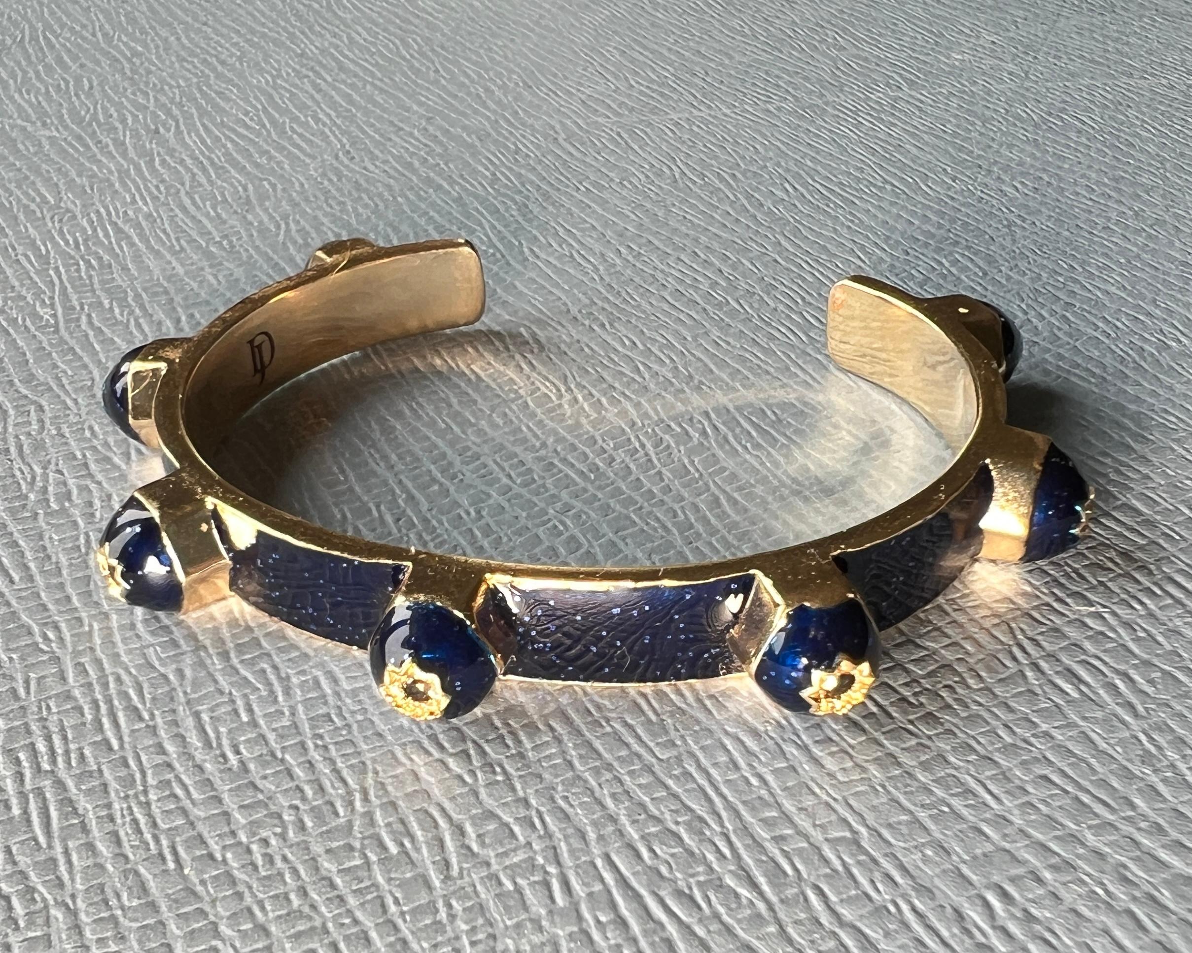 Clou de manchette en émail bleu nuit avec diamant noir en vente 3