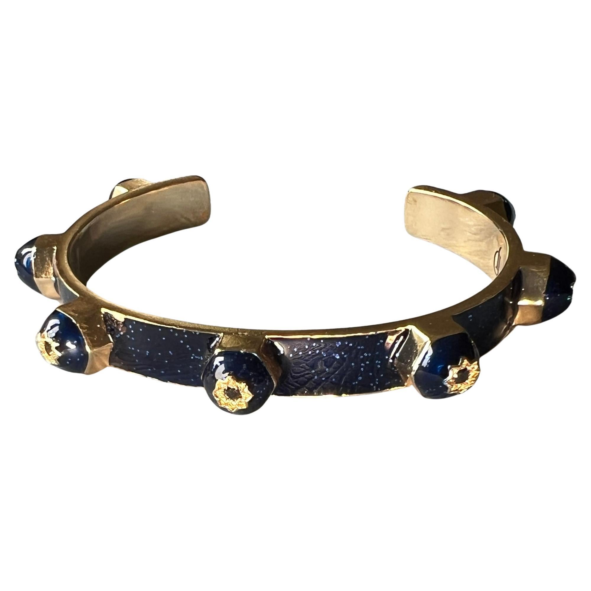 Clou de manchette en émail bleu nuit avec diamant noir en vente
