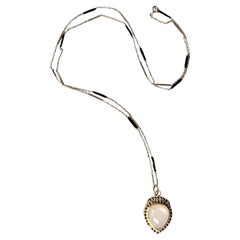 Black Diamond Moonstone Heart Pendant Necklace Black Enamel