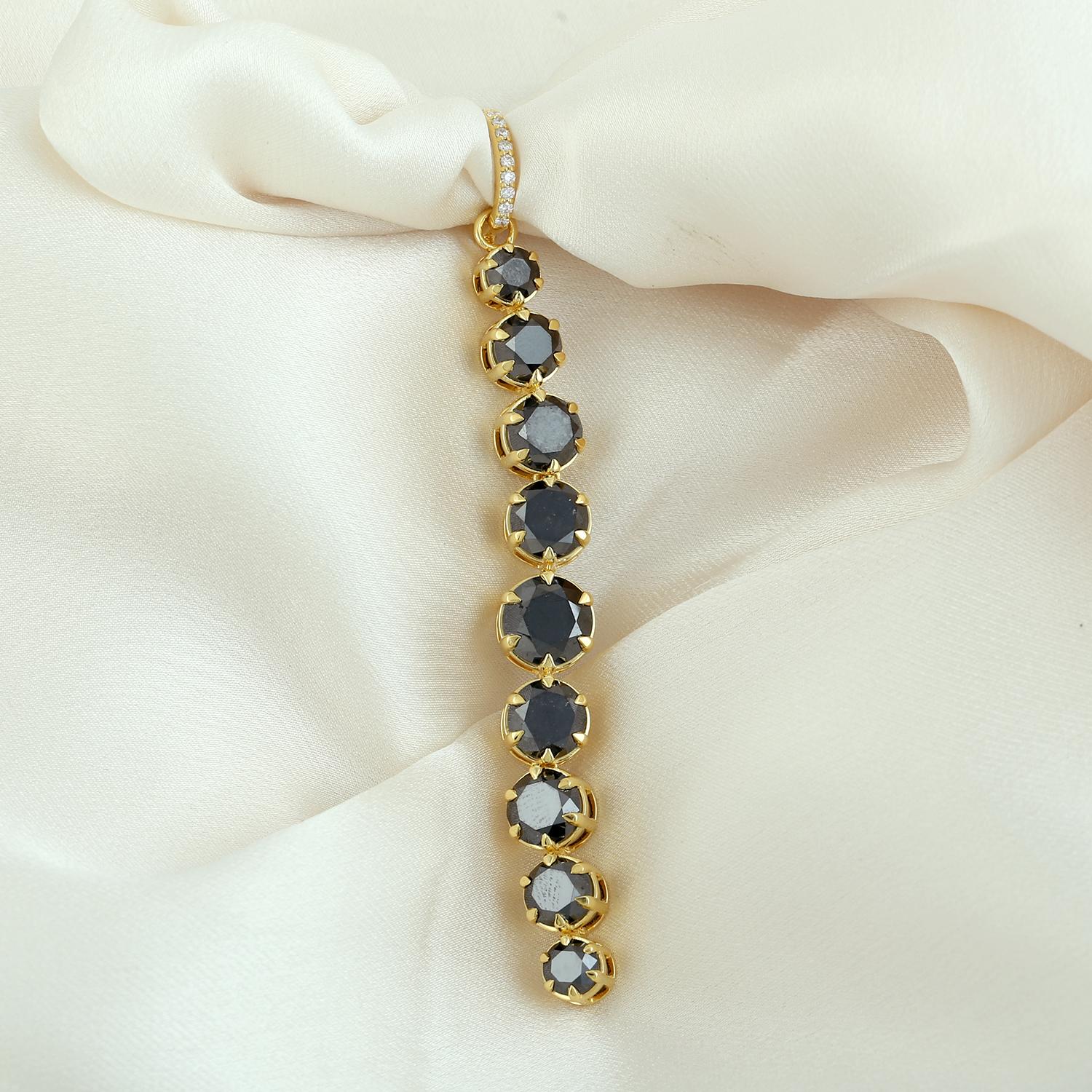 Art Déco Black Diamond Multi Tier Pendant Made In 14k yellow Gold in vendita