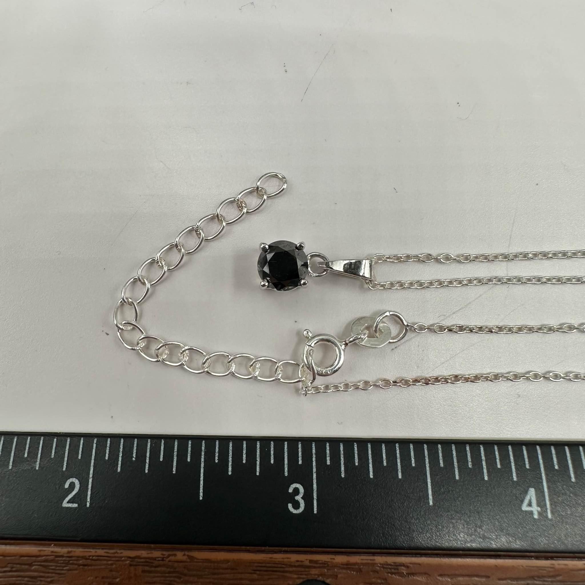 Donna Collana di diamanti neri in argento 925 - Diamante nero rotondo da 1ctw, regolabile in vendita