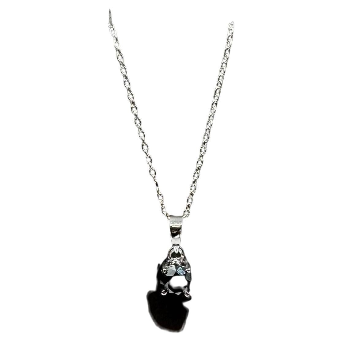 Black Diamond Necklace in Sterling Silver - 1ctw Round Black Diamond, Adjustable