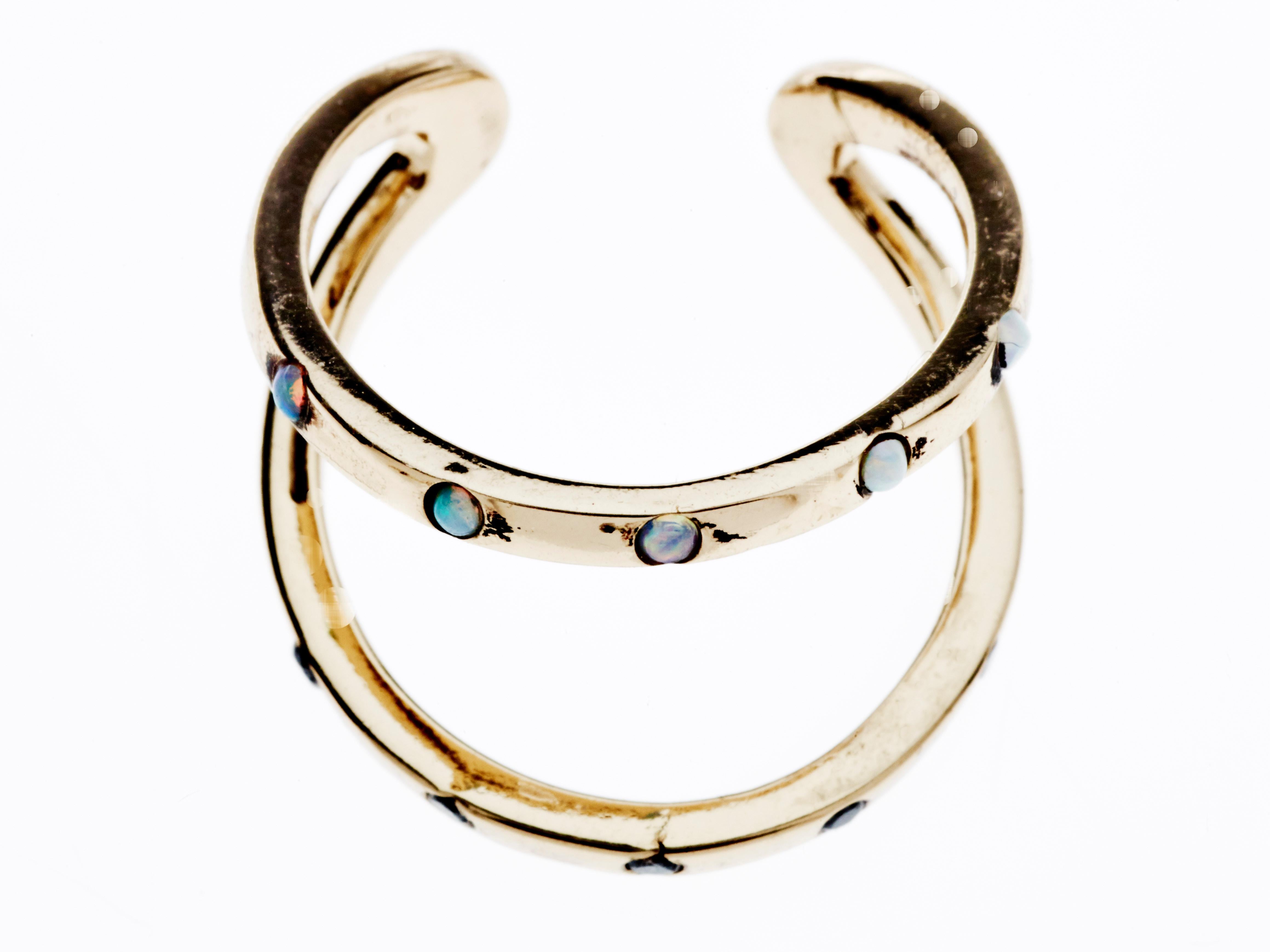 Doppelter Bandring Gold Schwarzer Diamant Opal Cocktail Ring J Dauphin im Zustand „Neu“ im Angebot in Los Angeles, CA