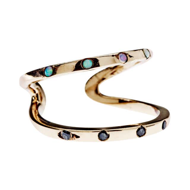 Black Diamond Opal Infinity Two Finger Ring Bronze J Dauphin For Sale ...