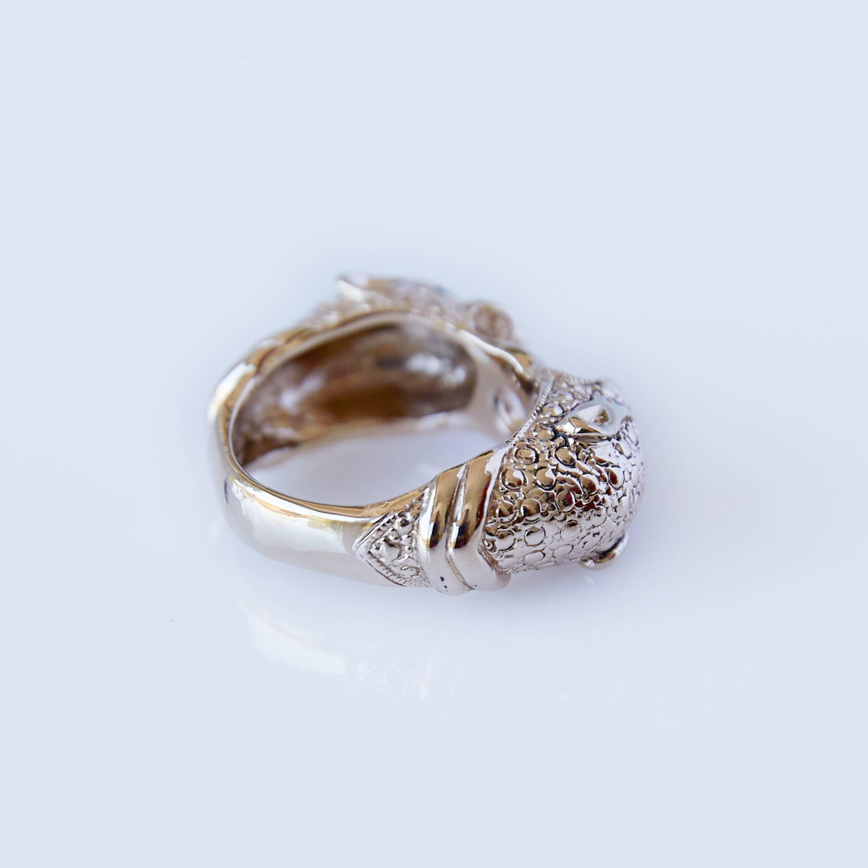 Brilliant Cut Black Diamond Panther Ring Jaguar Double Head Animal Bronze J Dauphin