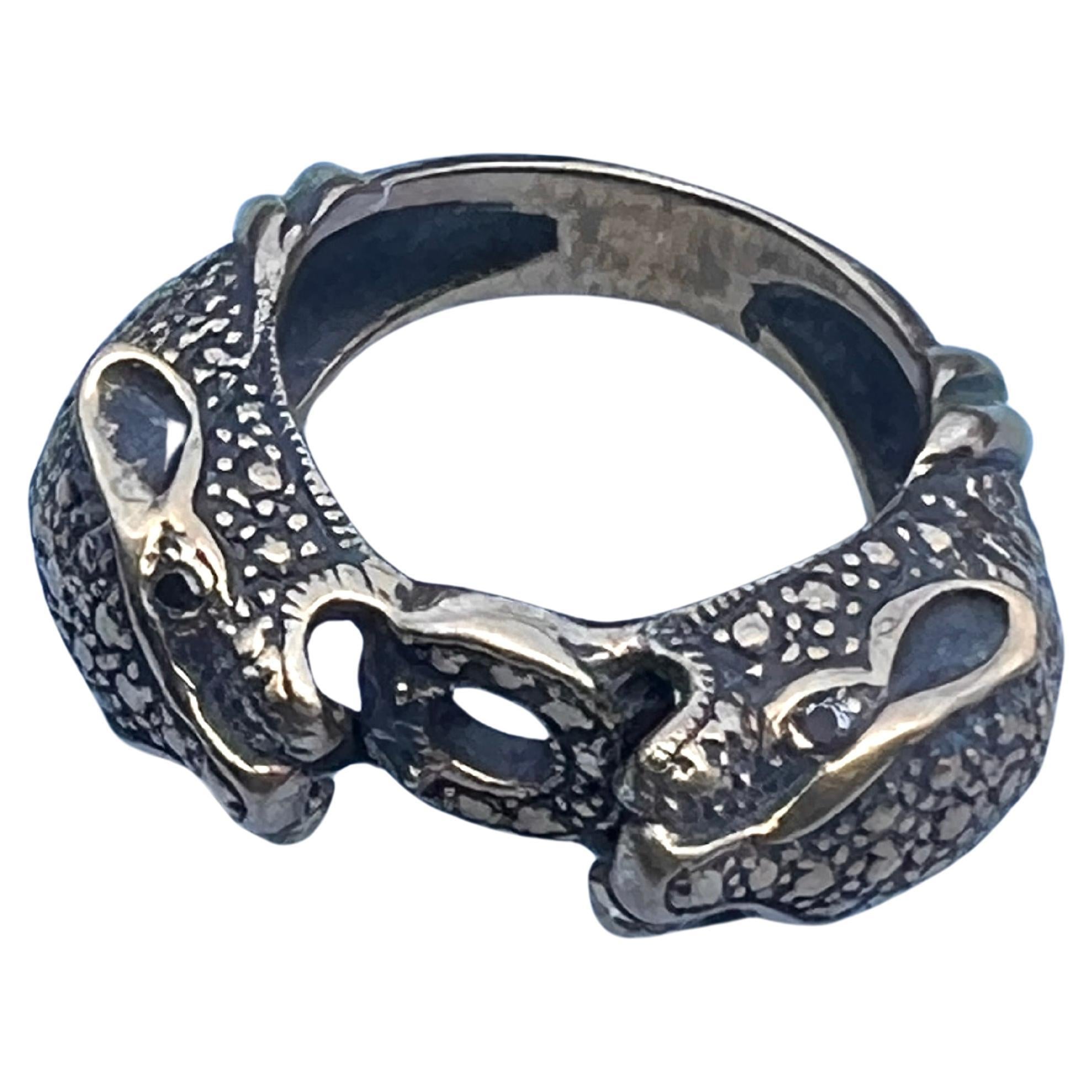 Anillo Diamante Negro Pantera Anillo Jaguar Doble Cabeza Animal 

J DAUPHIN Anillo 