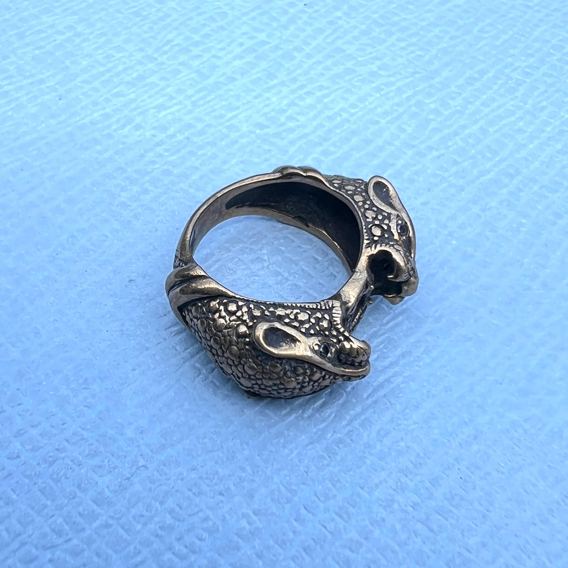 Anillo Diamante Negro Pantera Jaguar Anillo Animal Doble Cabeza Antiguo en venta 1