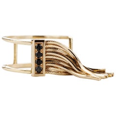 Black Diamond Pavè Bar Open Ring in 18 Karat Yellow Gold