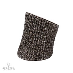 Contemporary 14k White Gold Black Diamond Pavé Cocktail Ring, Size 7