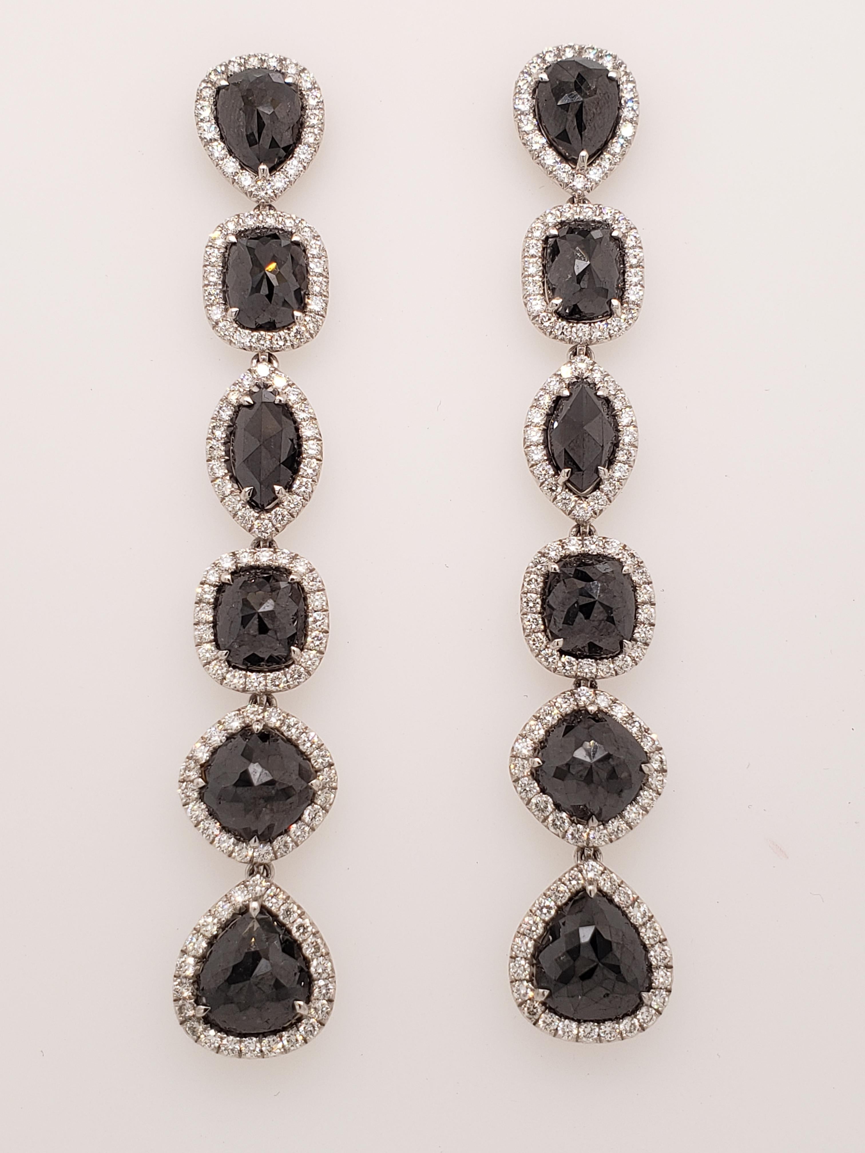 Contemporary Black Diamond Pavé Dangling Earrings For Sale