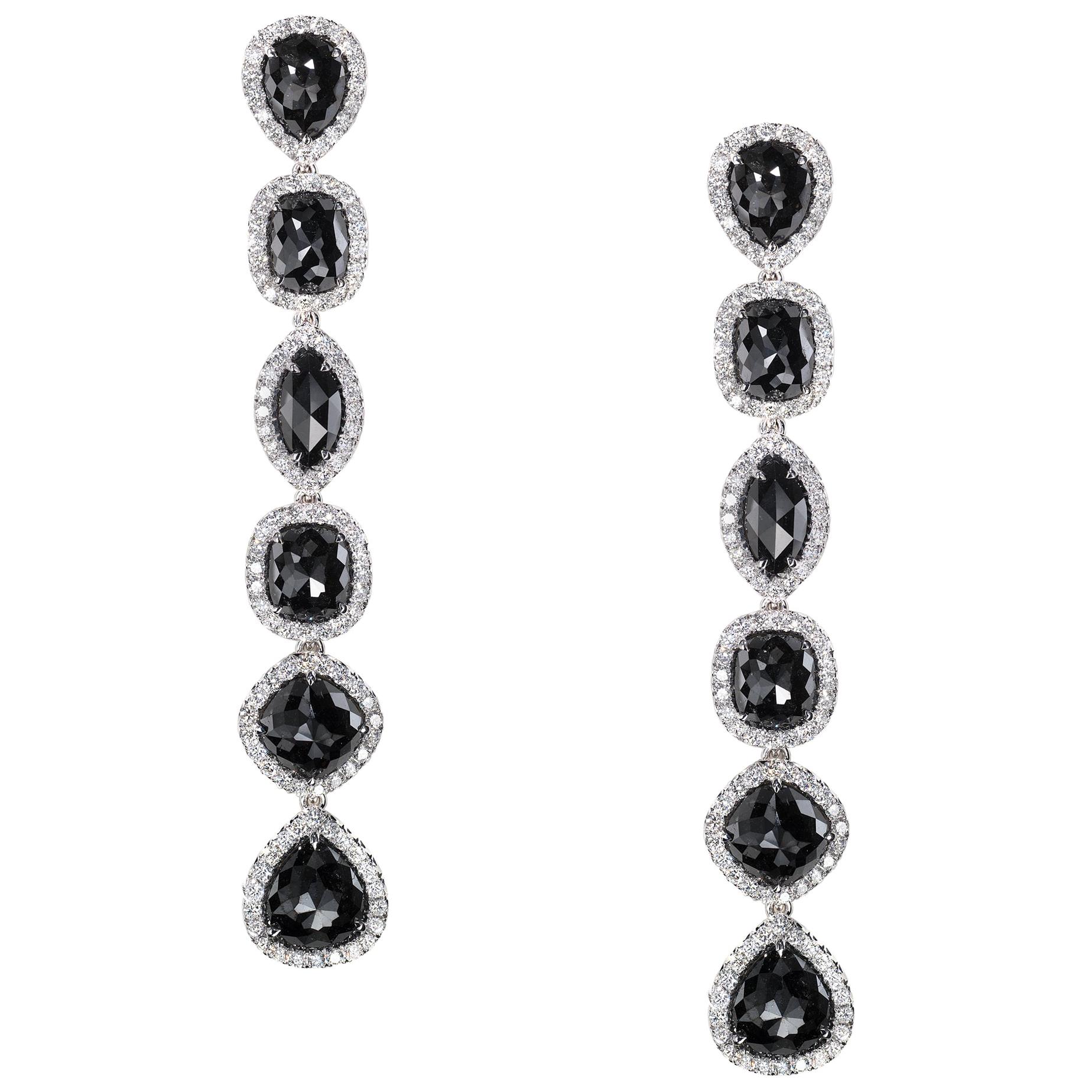 Black Diamond Pavé Dangling Earrings For Sale