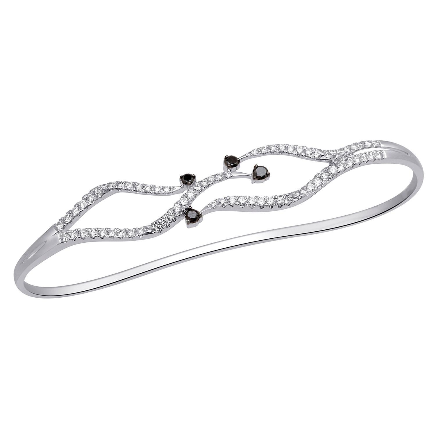 Bracelet palmier en or 18k avec diamants noirs et pavés Pour femmes en vente