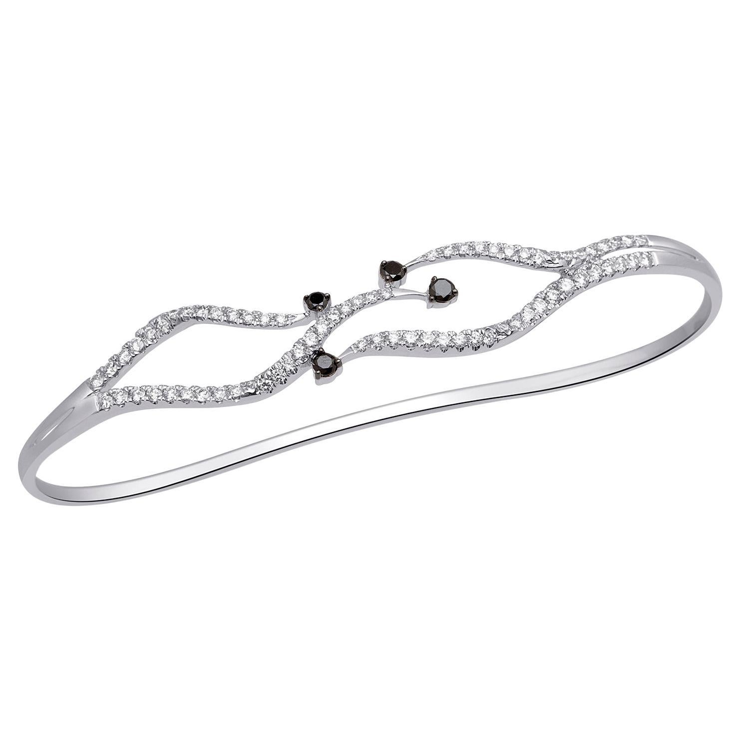 Bracelet palmier en or 18k avec diamants noirs et pavés en vente