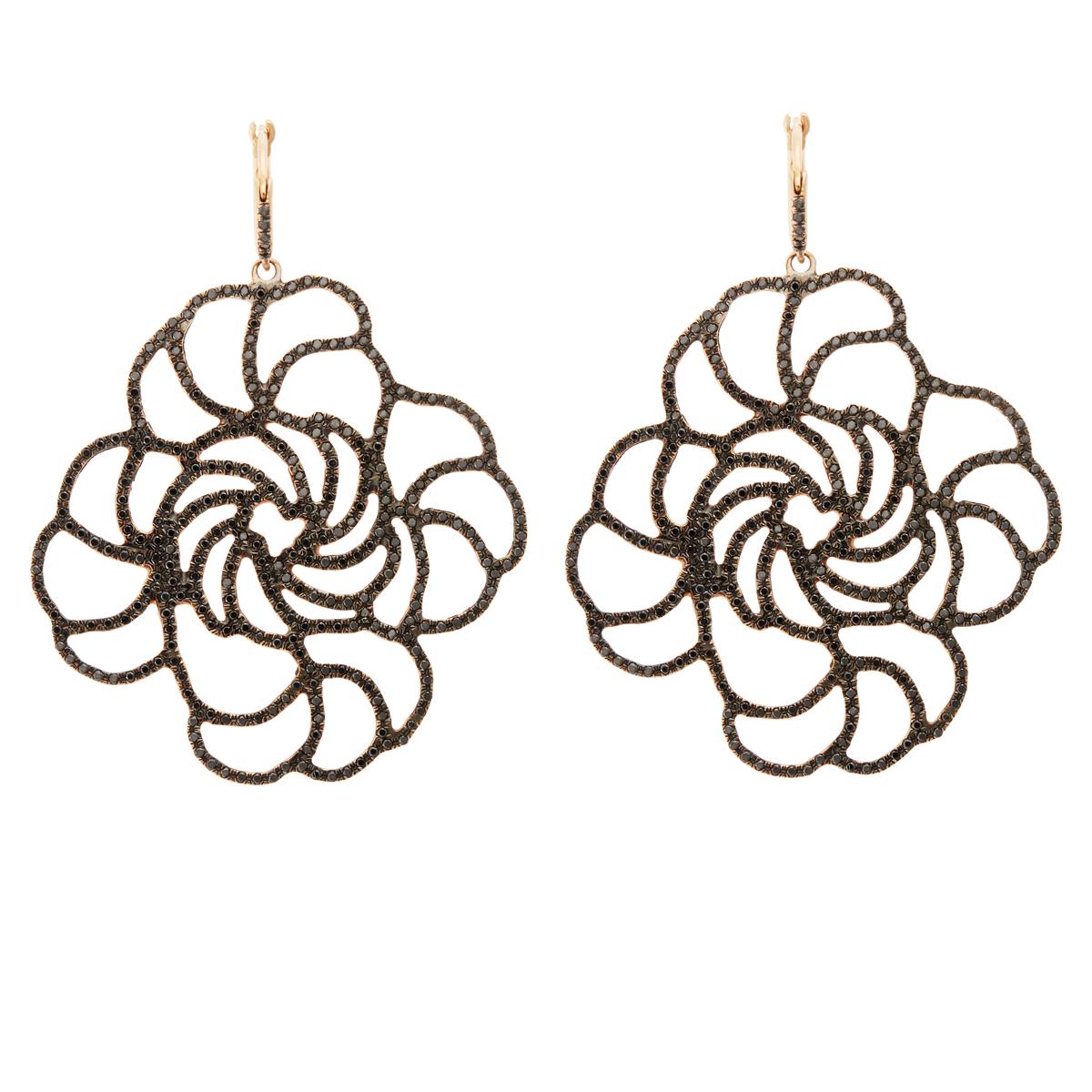 Black Diamond Pavé Lace Flower Earrings For Sale