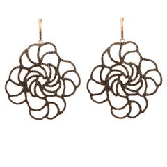 Black Diamond Pavé Lace Flower Earrings