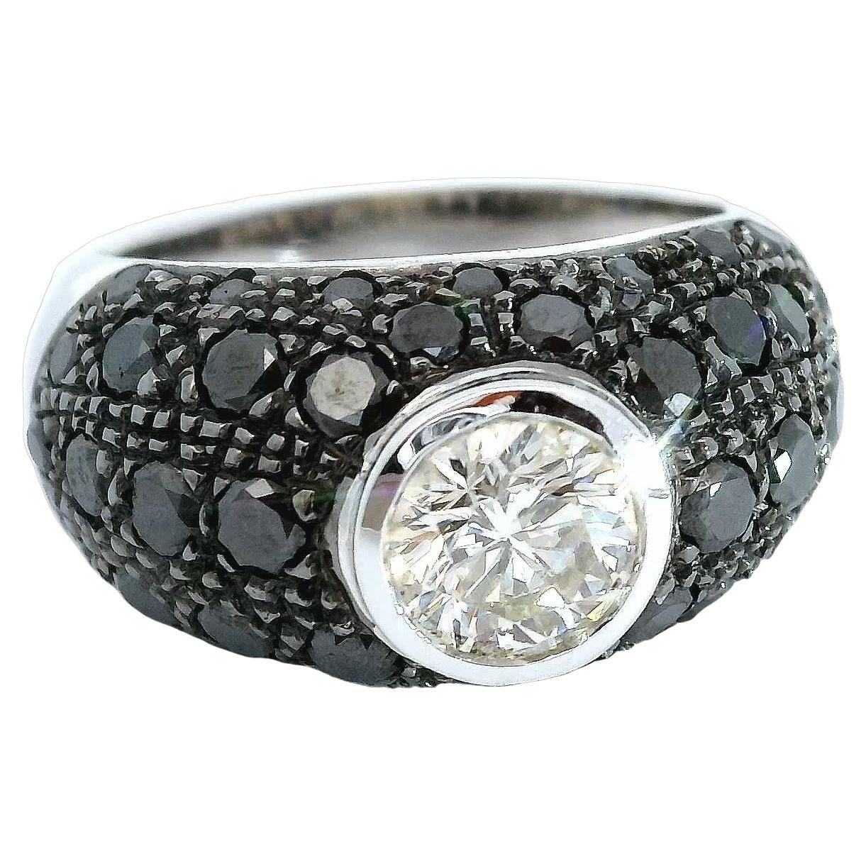 Black Diamond Pavé Ring with 0.65 carat White Diamond Center