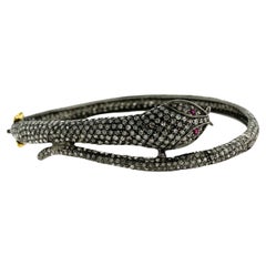 Black Diamond Pave Snake Bracelet Ruby Eyes 6.36 Carats