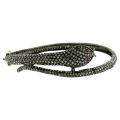 Black Diamond Pave Snake Bracelet Ruby Eyes 6.36 Carats