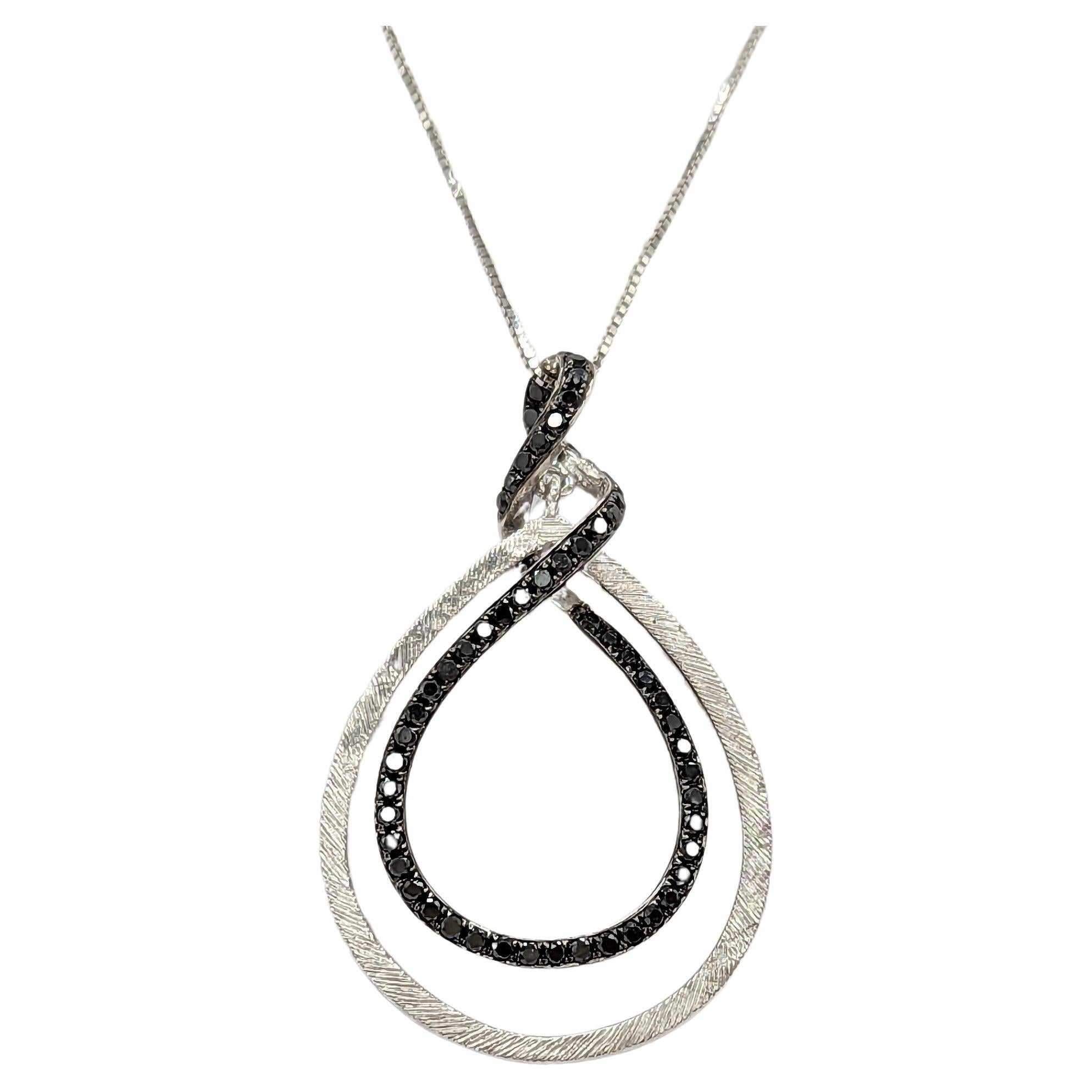 Black Diamond Pendant Necklace in 14K White Gold For Sale