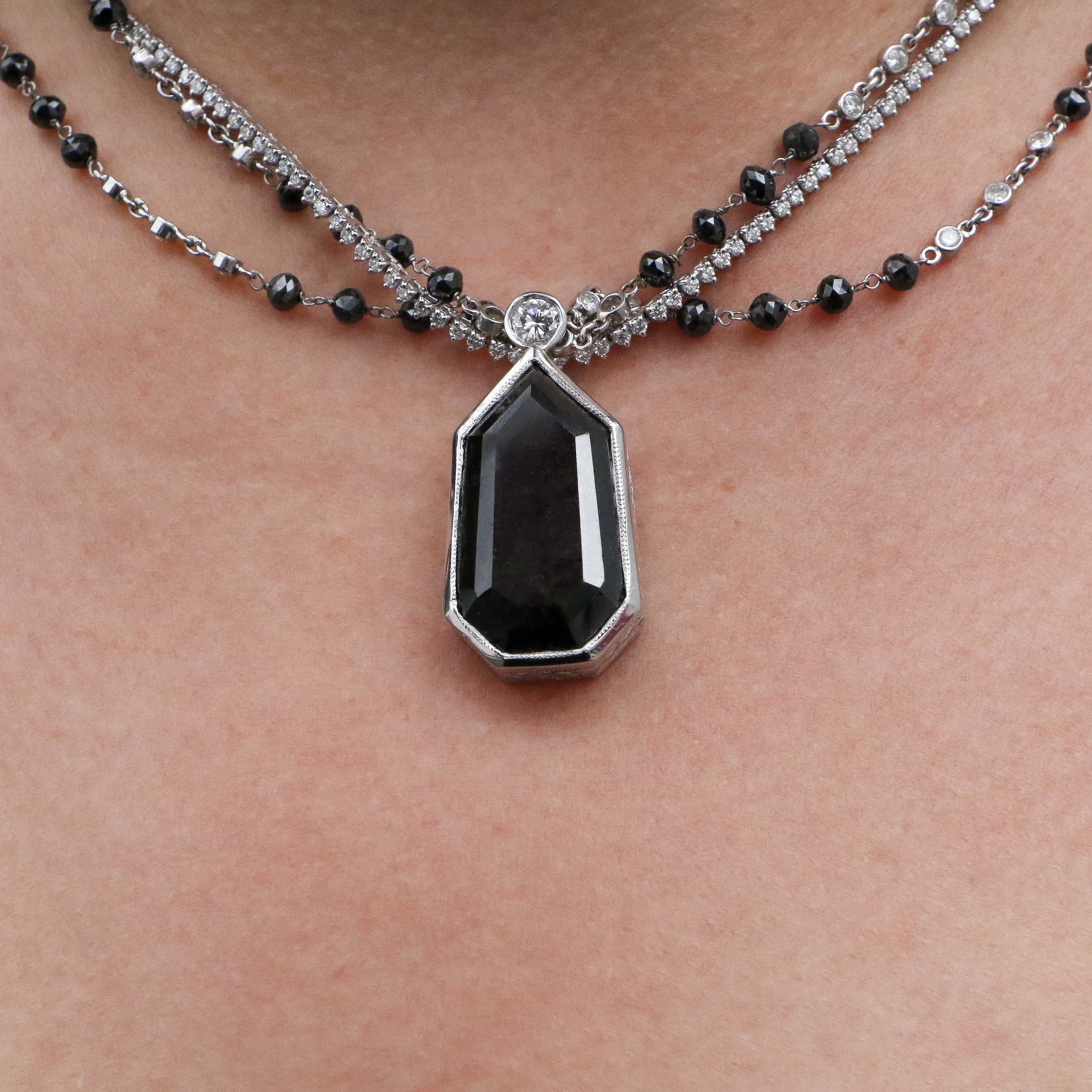 Mixed Cut Black Diamond Pendant Necklace Set