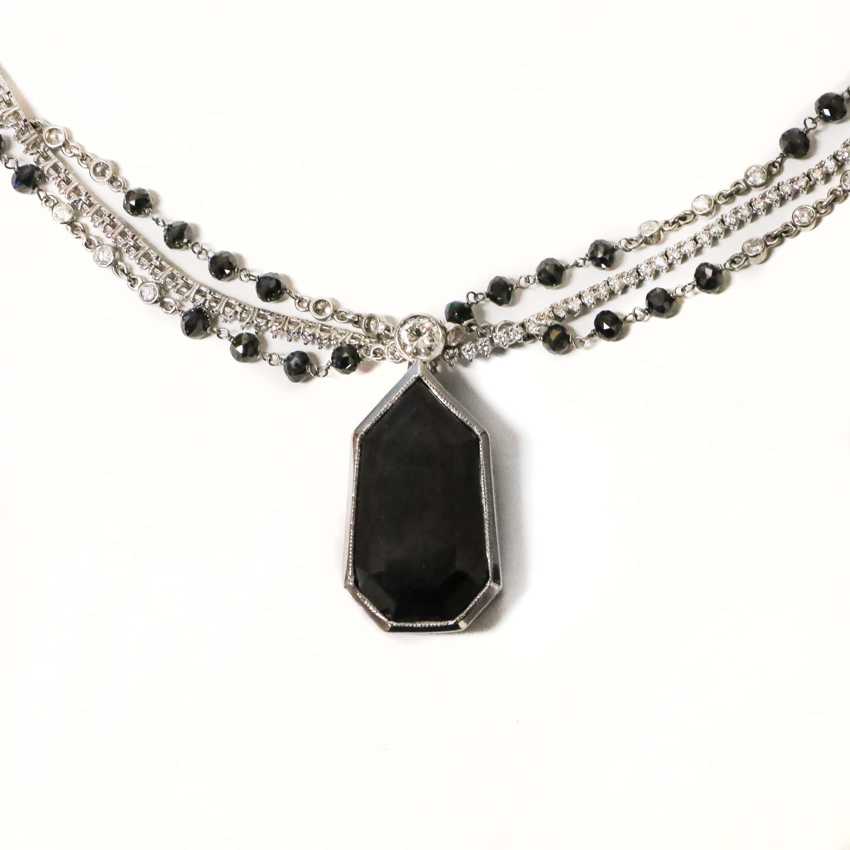 Black Diamond Pendant Necklace Set In Excellent Condition In Las Vegas, NV