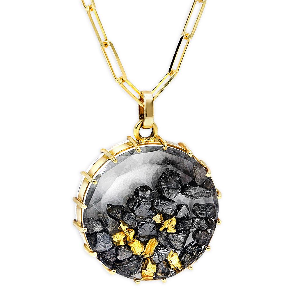 – Handcrafted with 14k Yellow Gold chain
– Black diamonds total weight 6.72ct