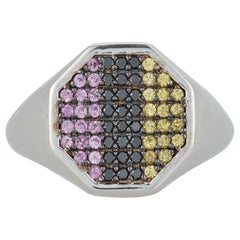 Black Diamond Pink Yellow Sapphire Pave Uomo Gents Unisex Row Ring Band 14k