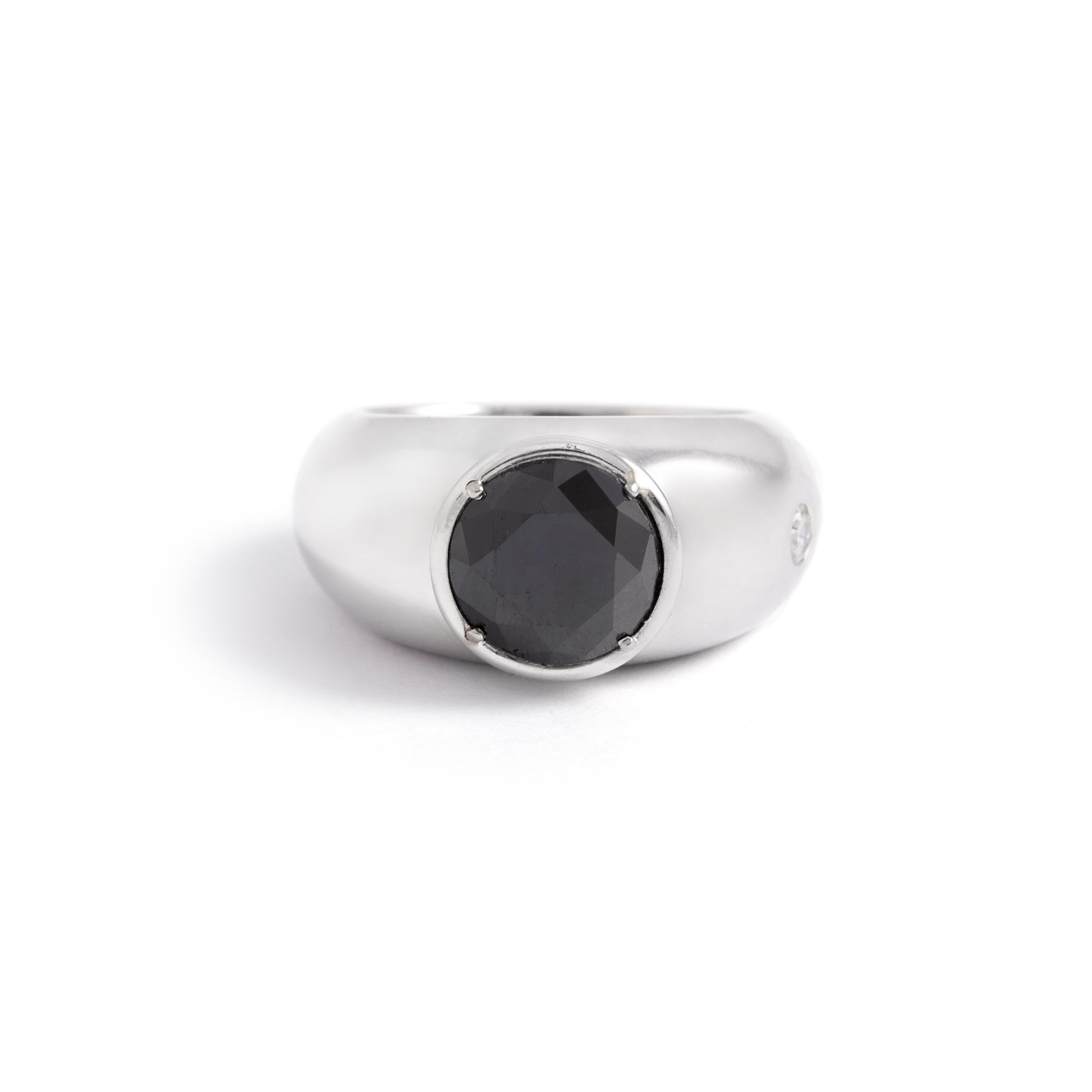 5.71 carat Black Diamond Platinum Ring.