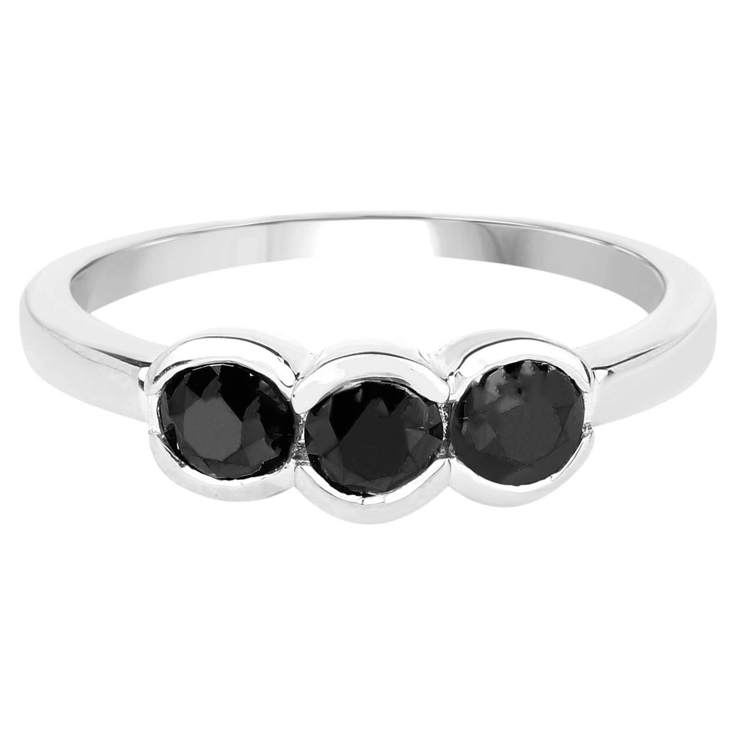 Black Diamond Ring 1.14 Carats Sterling Silver For Sale