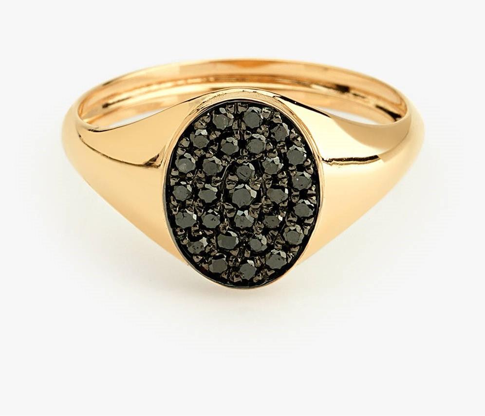 Round Cut Black Diamond Ring 14K Yellow Gold For Sale