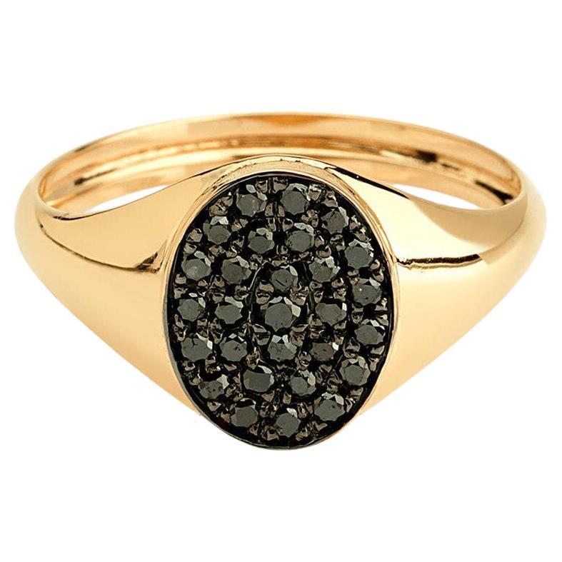 Black Diamond Ring 14K Yellow Gold For Sale