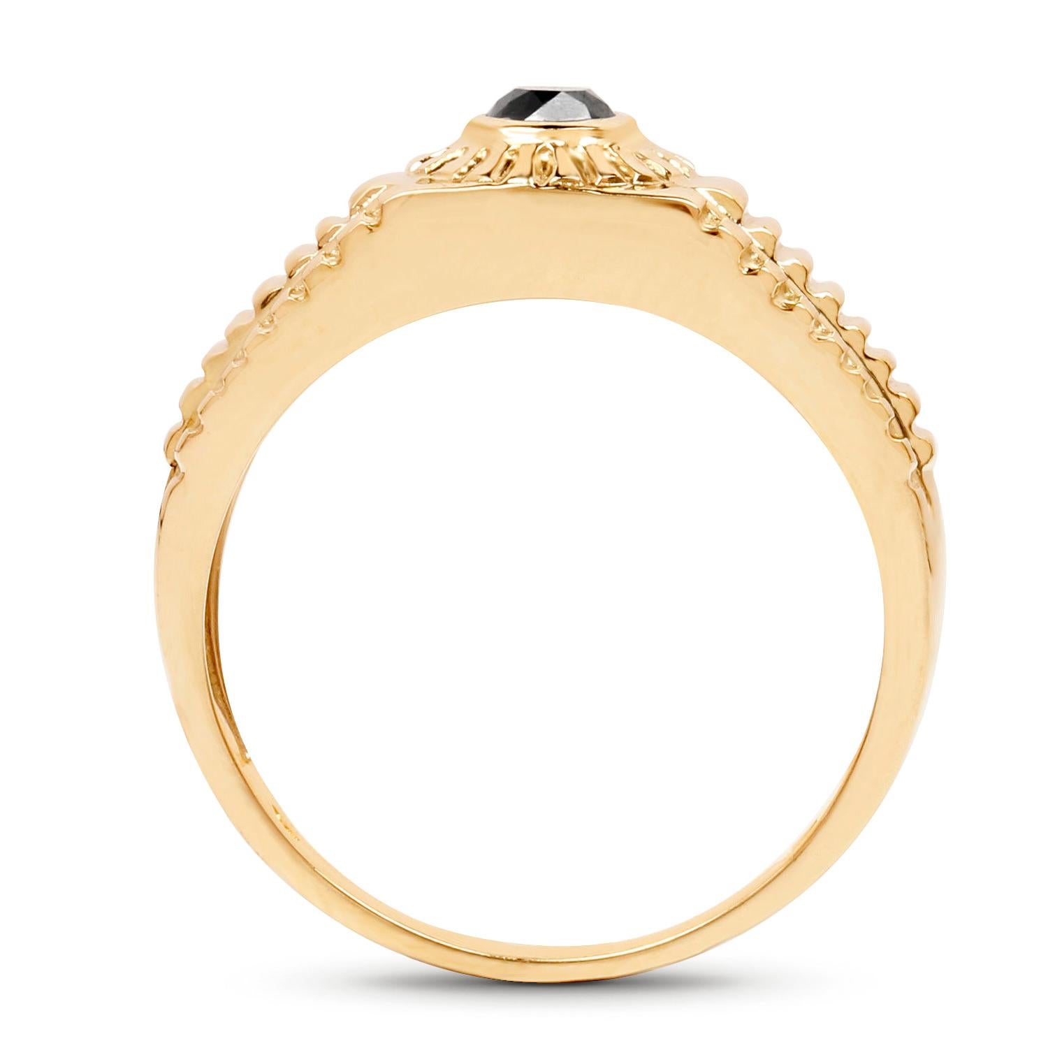 Contemporary Black Diamond Ring 14K Yellow Gold Plated Silver For Sale