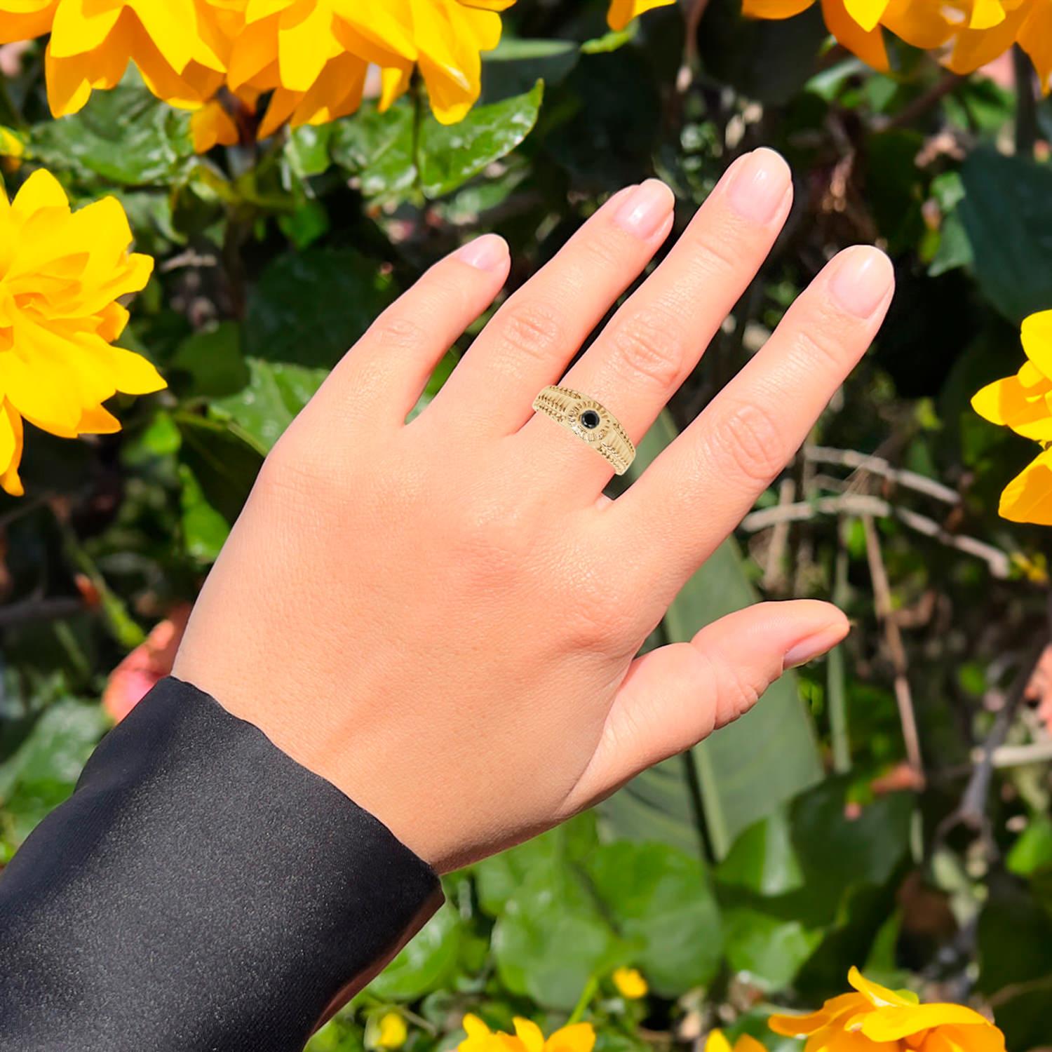 Round Cut Black Diamond Ring 14K Yellow Gold Plated Silver For Sale