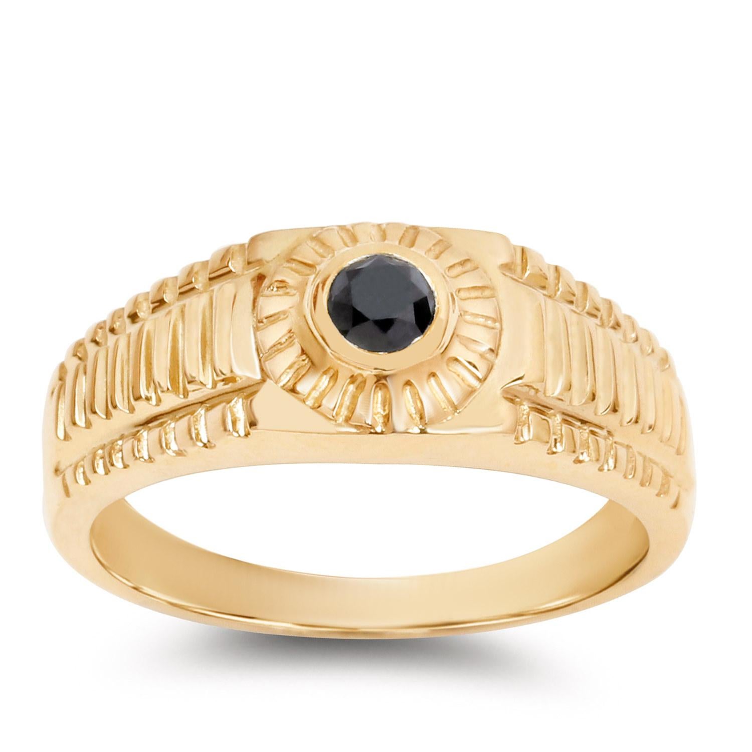 Black Diamond Ring 14K Yellow Gold Plated Silver In Excellent Condition For Sale In Aliso Viejo, CA