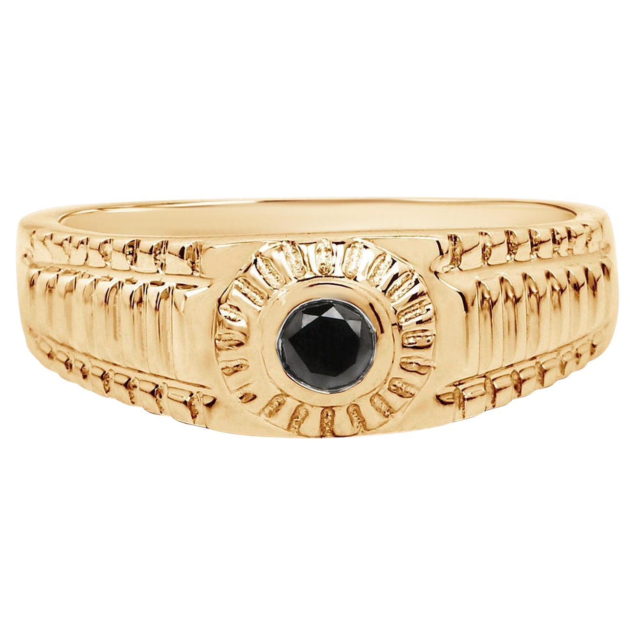 Black Diamond Ring 14K Yellow Gold Plated Silver For Sale