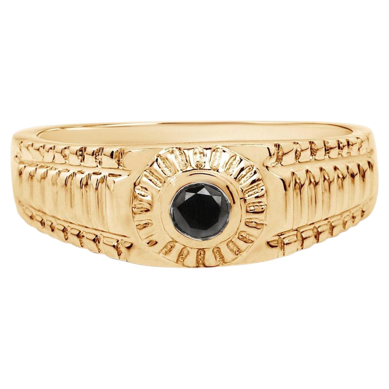 Black Diamond Ring 14K Yellow Gold Plated Silver For Sale