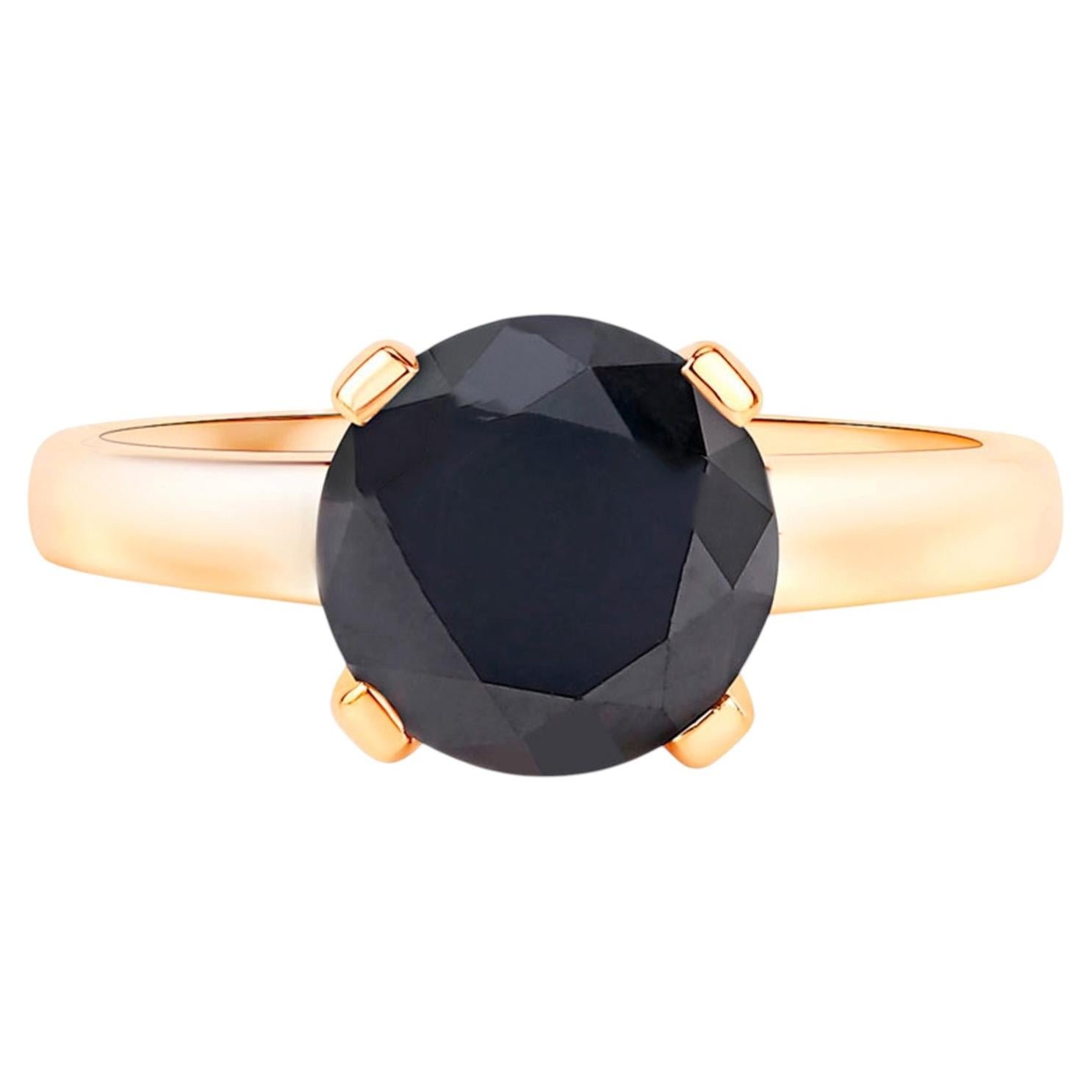 Black Diamond Ring 2.98 Carats 14K Yellow Gold