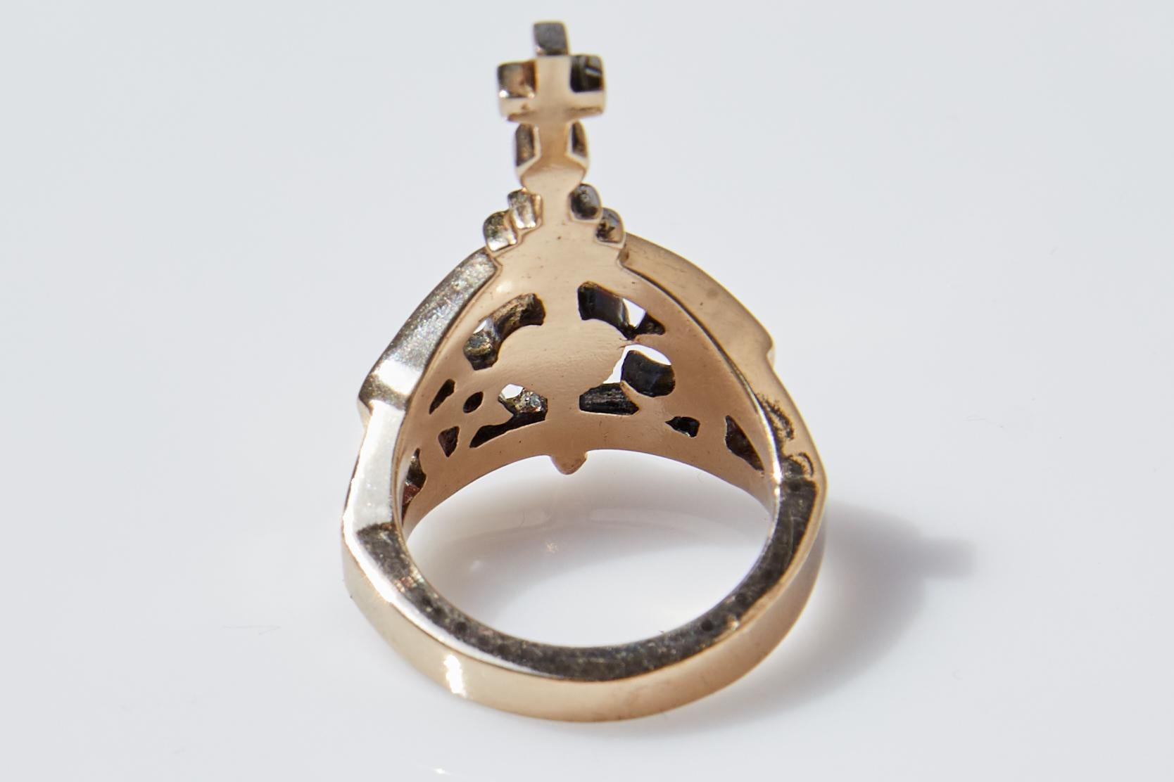 Black Diamond Ring Cross Moon Star Heart Bronze J Dauphin In New Condition In Los Angeles, CA