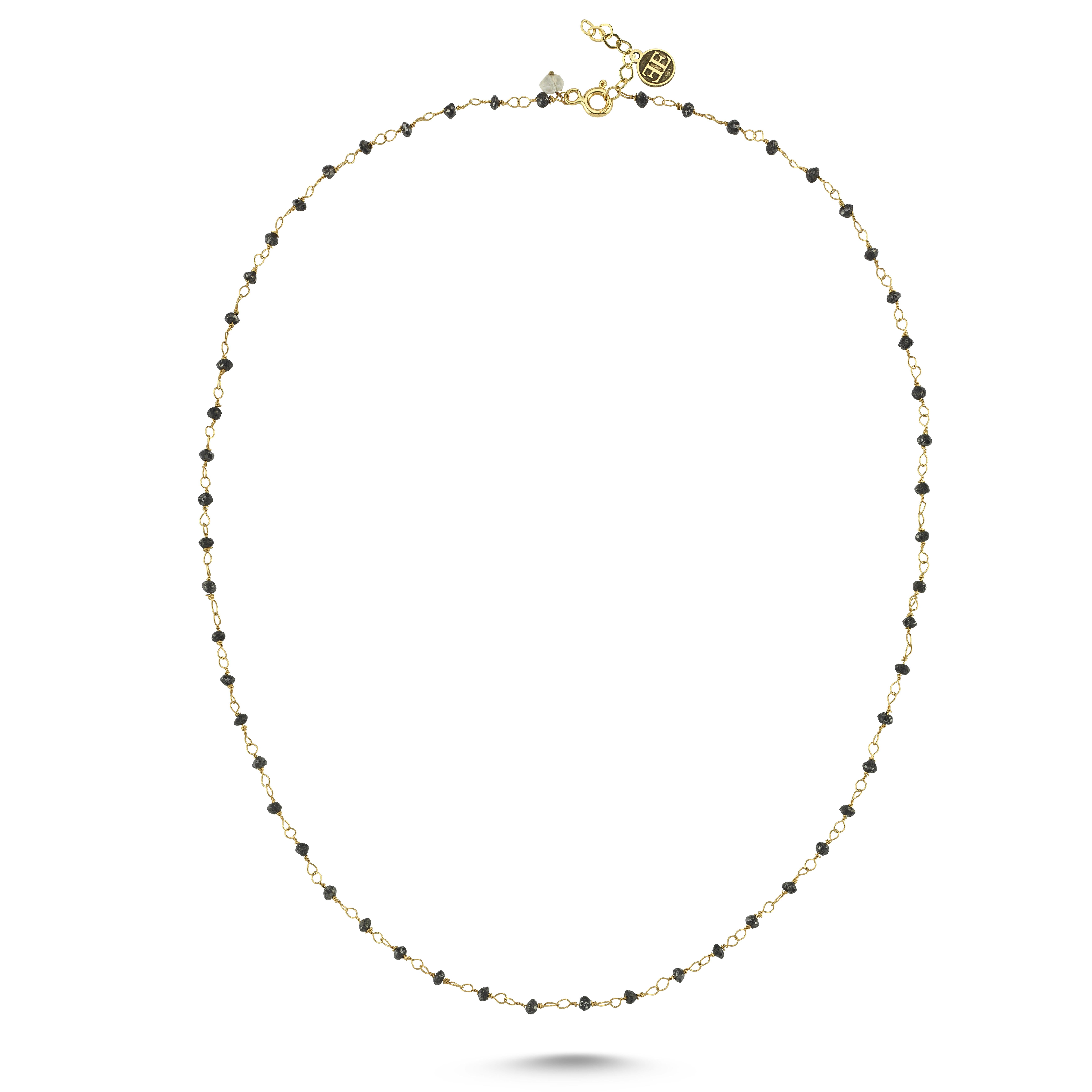 Schwarze Rosary-Halskette mit natürlichen Diamanten und Perlen aus 14k Gold (Zeitgenössisch) im Angebot