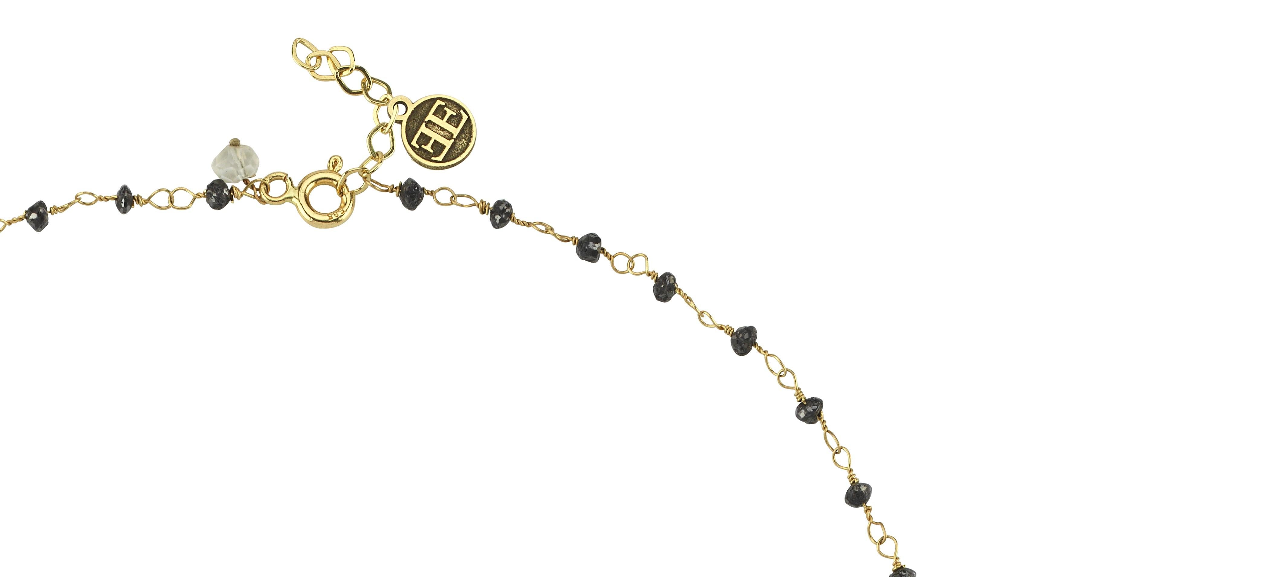 Schwarze Rosary-Halskette mit natürlichen Diamanten und Perlen aus 14k Gold im Zustand „Neu“ im Angebot in ISTANBUL, TR