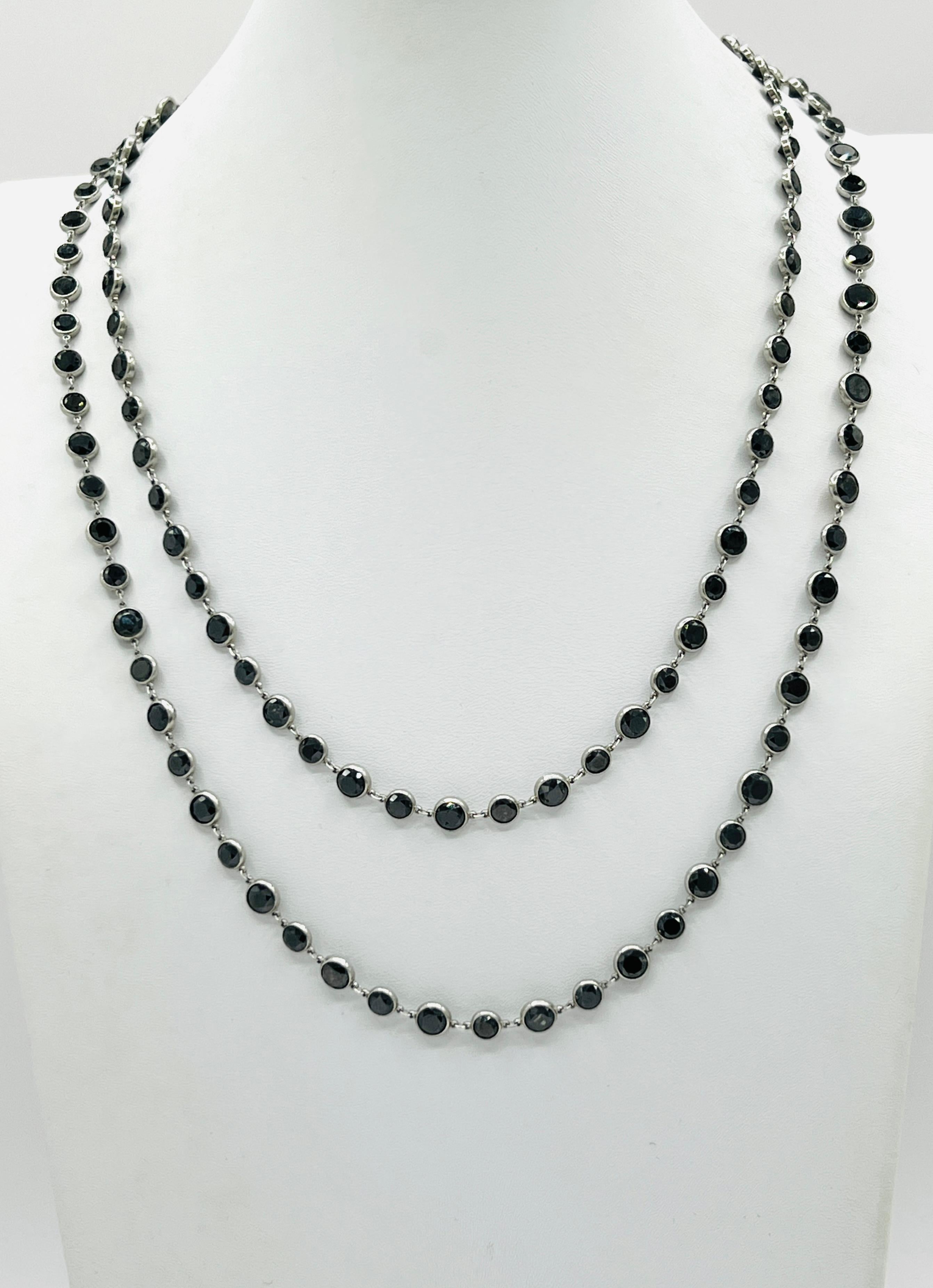 Collana a catena con diamanti neri in oro bianco 18 carati e platino In condizioni Nuovo in vendita a Los Angeles, CA